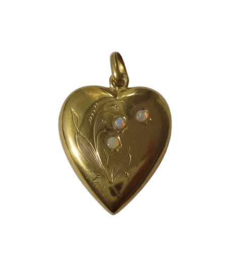 Pendentif Art Nouveau - Pendentif cœur muguet en or jaune et opales 58 Facettes Pendentif