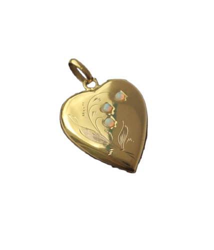 Pendentif Art Nouveau - Pendentif cœur muguet en or jaune et opales 58 Facettes Pendentif