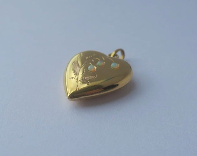 Pendentif Art Nouveau - Pendentif cœur muguet en or jaune et opales 58 Facettes Pendentif