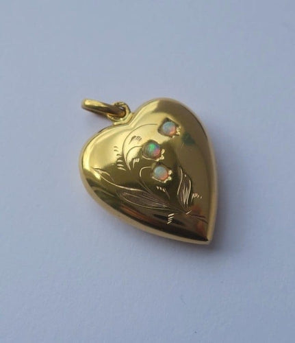 Pendentif Art Nouveau - Pendentif cœur muguet en or jaune et opales 58 Facettes Pendentif