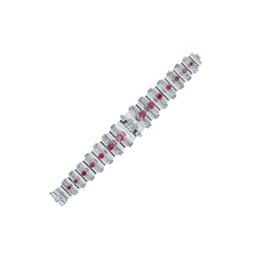 Bracelet Bracelet rétro en métal blanc, rubis birmans non chauffés et diamants 58 Facettes SKU: 22816