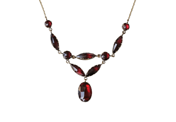 Collier Collier draperie ancien en or rose et or jaune, grenats de Perpignan 58 Facettes