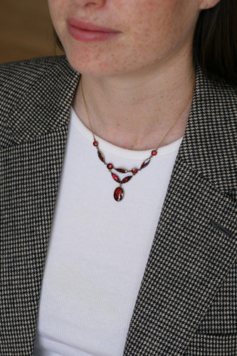 Collier Collier draperie ancien en or rose et or jaune, grenats de Perpignan 58 Facettes