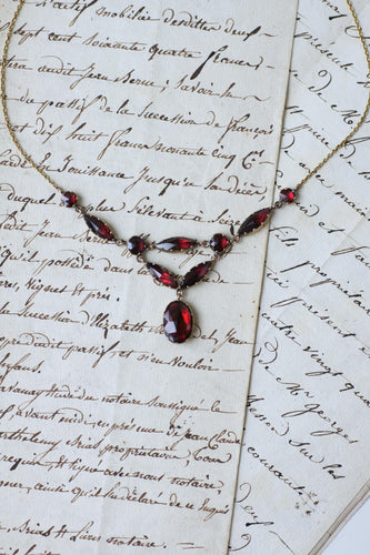 Collier Collier draperie ancien en or rose et or jaune, grenats de Perpignan 58 Facettes