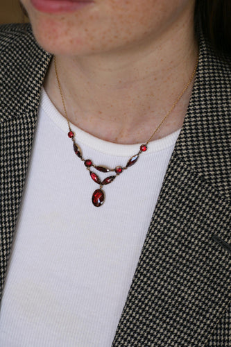 Collier Collier draperie ancien en or rose et or jaune, grenats de Perpignan 58 Facettes