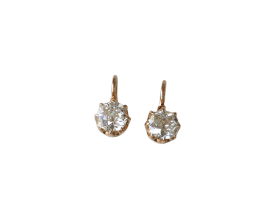 Boucles d'oreilles Dormeuses anciennes - Boucles d'oreilles en or rose et diamants 58 Facettes