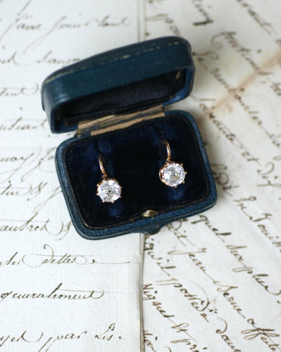 Boucles d'oreilles Dormeuses anciennes - Boucles d'oreilles en or rose et diamants 58 Facettes
