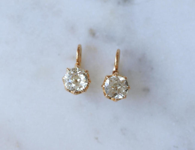 Boucles d'oreilles Dormeuses anciennes - Boucles d'oreilles en or rose et diamants 58 Facettes