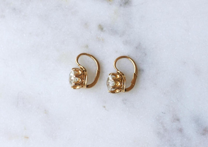 Boucles d'oreilles Dormeuses anciennes - Boucles d'oreilles en or rose et diamants 58 Facettes