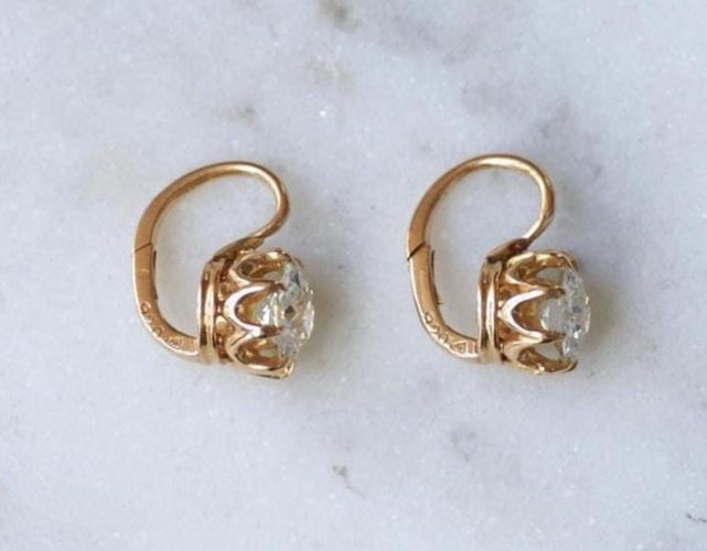 Boucles d'oreilles Dormeuses anciennes - Boucles d'oreilles en or rose et diamants 58 Facettes