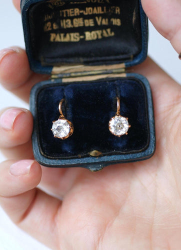 Boucles d'oreilles Dormeuses anciennes - Boucles d'oreilles en or rose et diamants 58 Facettes