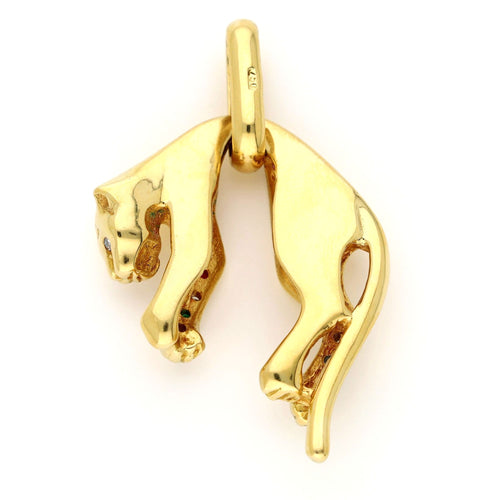 Pendentif Hanging Panther - Pendentif en or jaune 18k, diamants, émeraudes, rubis et saphirs 58 Facettes 9A0814C374B648DA9650B5AD302CBCAB