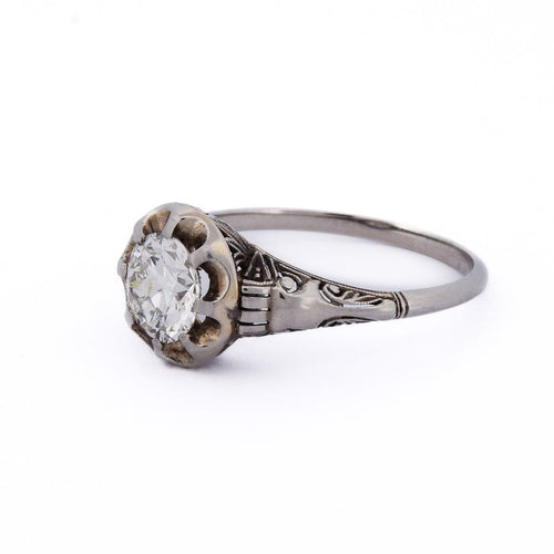 Bague 55 Bague ancienne Art Nouveau en or blanc 18 kt et diamant 58 Facettes AN570 P20 (00029)
