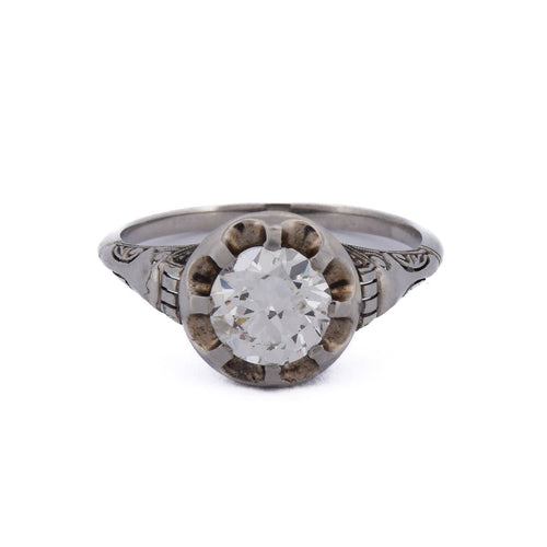 Bague 55 Bague ancienne Art Nouveau en or blanc 18 kt et diamant 58 Facettes AN570 P20 (00029)