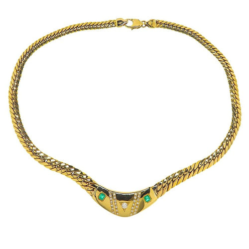 Collier Collier ras-de-cou en or jaune, diamants et émeraudes 58 Facettes G3969