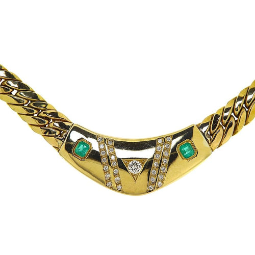 Collier Collier ras-de-cou en or jaune, diamants et émeraudes 58 Facettes G3969