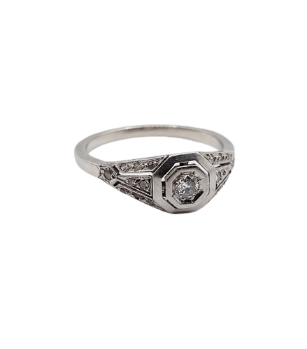 Bague 52.5 Bague chevalière Art déco en or blanc, platine et diamants 58 Facettes A07388
