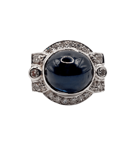 Bague 53 Bague Art déco en or blanc 18k, platine, saphir et diamants 58 Facettes A07390