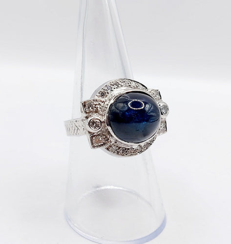 Bague 53 Bague Art déco en or blanc 18k, platine, saphir et diamants 58 Facettes A07390