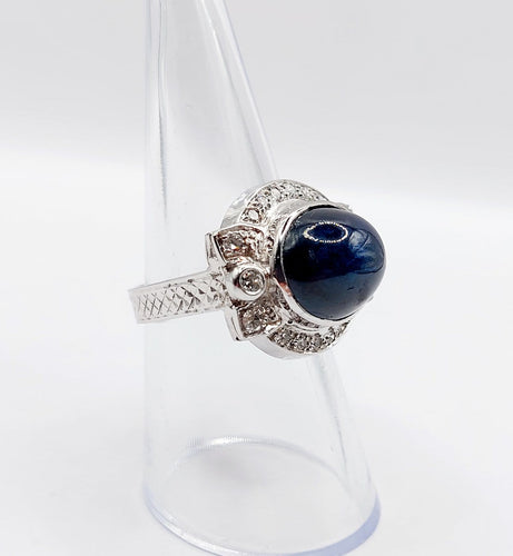 Bague 53 Bague Art déco en or blanc 18k, platine, saphir et diamants 58 Facettes A07390