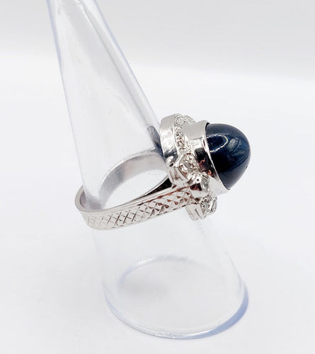 Bague 53 Bague Art déco en or blanc 18k, platine, saphir et diamants 58 Facettes A07390