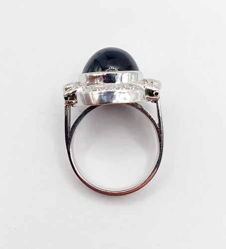 Bague 53 Bague Art déco en or blanc 18k, platine, saphir et diamants 58 Facettes A07390
