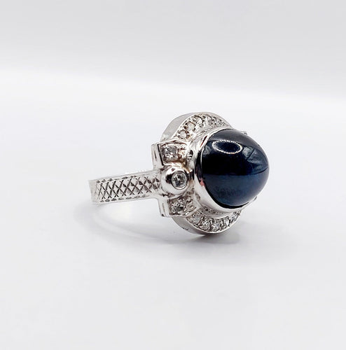 Bague 53 Bague Art déco en or blanc 18k, platine, saphir et diamants 58 Facettes A07390