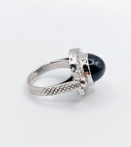 Bague 53 Bague Art déco en or blanc 18k, platine, saphir et diamants 58 Facettes A07390