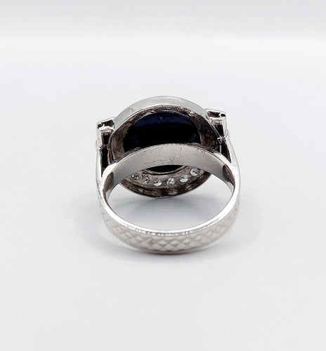 Bague 53 Bague Art déco en or blanc 18k, platine, saphir et diamants 58 Facettes A07390