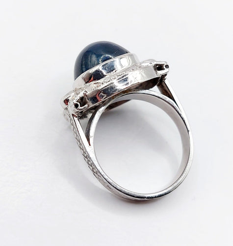 Bague 53 Bague Art déco en or blanc 18k, platine, saphir et diamants 58 Facettes A07390