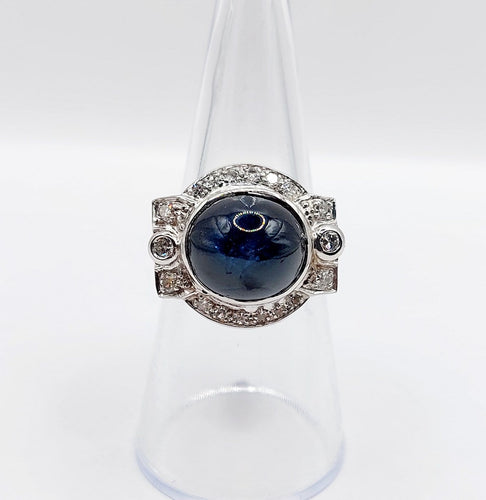 Bague 53 Bague Art déco en or blanc 18k, platine, saphir et diamants 58 Facettes A07390