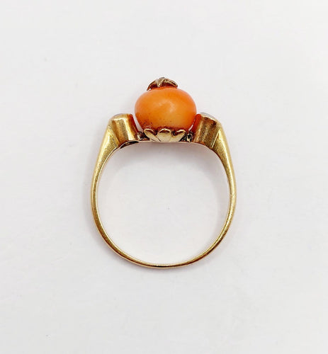 Bague 52 Bague antique en or 18K, corail, diamant et perles 58 Facettes A07393