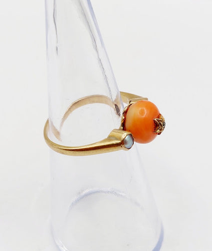 Bague 52 Bague antique en or 18K, corail, diamant et perles 58 Facettes A07393