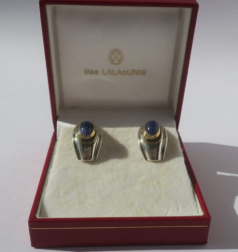 Boucles d'oreilles Ilias Lalaounis - Boucles d’oreilles clips en argent, or jaune et saphirs 58 Facettes Boucles d'oreilles