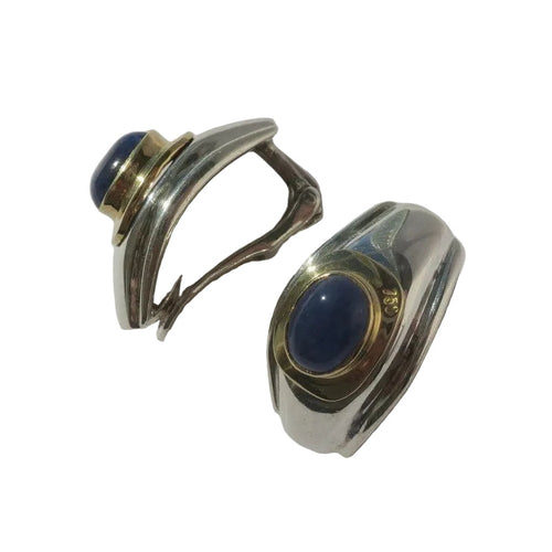 Boucles d'oreilles Ilias Lalaounis - Boucles d’oreilles clips en argent, or jaune et saphirs 58 Facettes Boucles d'oreilles