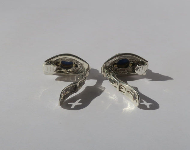 Boucles d'oreilles Ilias Lalaounis - Boucles d’oreilles clips en argent, or jaune et saphirs 58 Facettes Boucles d'oreilles