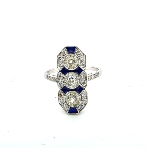 Bague 56 Bague en or blanc 18 ct avec diamants et émail 58 Facettes 296/26 B