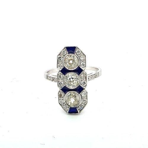 Bague 56 Bague en or blanc 18 ct avec diamants et émail 58 Facettes 296/26 B
