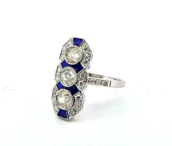 Bague 56 Bague en or blanc 18 ct avec diamants et émail 58 Facettes 296/26 B