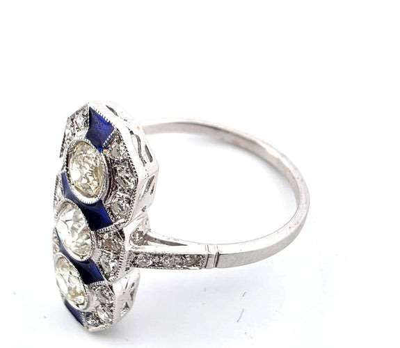 Bague 56 Bague en or blanc 18 ct avec diamants et émail 58 Facettes 296/26 B