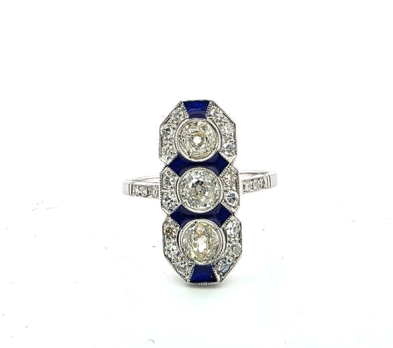 Bague 56 Bague en or blanc 18 ct avec diamants et émail 58 Facettes 296/26 B