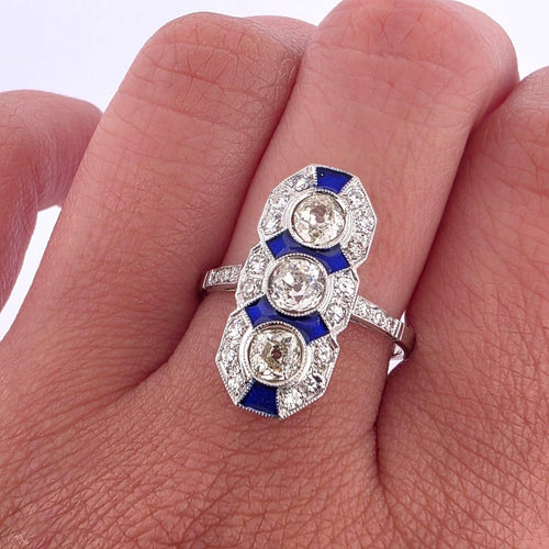 Bague 56 Bague en or blanc 18 ct avec diamants et émail 58 Facettes 296/26 B