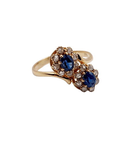 Bague 54 Bague marguerite antique en or rose 18k, saphirs et diamants 58 Facettes A07394