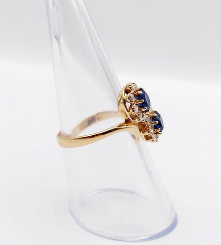 Bague 54 Bague marguerite antique en or rose 18k, saphirs et diamants 58 Facettes A07394