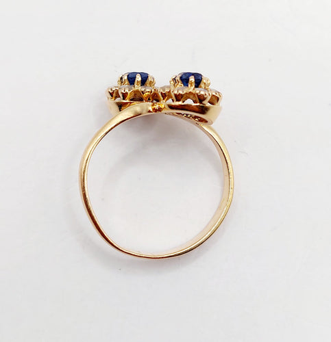 Bague 54 Bague marguerite antique en or rose 18k, saphirs et diamants 58 Facettes A07394