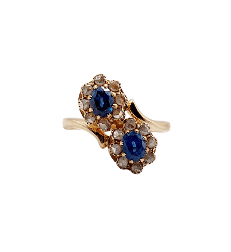 Bague 54 Bague marguerite antique en or rose 18k, saphirs et diamants 58 Facettes A07394