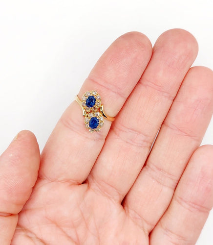 Bague 54 Bague marguerite antique en or rose 18k, saphirs et diamants 58 Facettes A07394