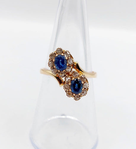 Bague 54 Bague marguerite antique en or rose 18k, saphirs et diamants 58 Facettes A07394