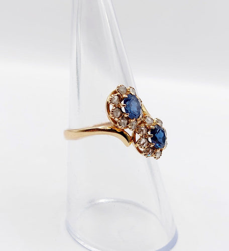 Bague 54 Bague marguerite antique en or rose 18k, saphirs et diamants 58 Facettes A07394