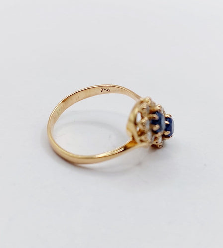 Bague 54 Bague marguerite antique en or rose 18k, saphirs et diamants 58 Facettes A07394